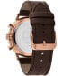 ფოტო #3 პროდუქტის Men's Multifunction Brown Leather Strap Watch 44mm
