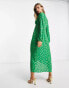 Vila knot front midi dress with gold spot in bright green