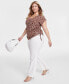 Plus Size Animal-Print Ruched Side-Tie V-Neck Blouse, Created for Macy's