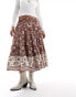 Free People batik print vintage look midi skirt in chocolate