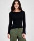 ფოტო #1 პროდუქტის Juniors' Asymmetrical Hem Ribbed Long-Sleeve Top