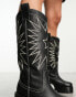 Фото #2 товара ASOS DESIGN Cosmic leather cleated western knee boots in black