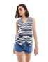 ASOS DESIGN supersoft button up jersey waistcoat in navy and white stripe Полоса, M - EU 40-42 - фото #1