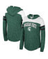 Фото #1 товара Women's Green Distressed Michigan State Spartans Speckled Color Block Long Sleeve Hooded T-shirt