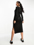 Vila round neck jersey midi jumper dress in black