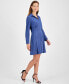 Women's Pleated-Skirt Open-Collar Long-Sleeve Dress