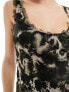 ASOS DESIGN scoop neck raw edge bias maxi dress with hi low hem and buckle detail back in abstract leopard print