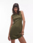 Topshop slash neck mini dress in khaki Зеленый, XS - EU 32-34 - фото #1