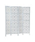 Quarterfoil infused Diamond Design 4-Panel Room Divider, Silver