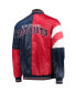 ფოტო #4 პროდუქტის Men's Navy, Red New England Patriots Leader Varsity Satin Full-Snap Jacket