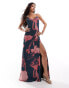 ASOS DESIGN cowl back mesh maxi dress with side split in smokey pink floral print