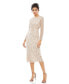 Women's beaded Tea Length Dress w/ Sheer Sleeves