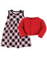 ფოტო #3 პროდუქტის Toddler Girls Quilted Cardigan and Dress 2pck, Black Red Plaid