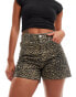 Фото #1 товара Mango leopard print denim shorts in brown