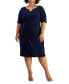 Фото #1 товара Plus Size Elbow-Sleeve Side-Drape Dress