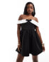 In The Style exclusive bardot bow front mini dress in monochrome