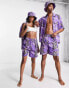 Фото #8 товара COLLUSION Unisex typo print shorts co ord in purple