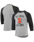 ფოტო #1 პროდუქტის Men's Heather Gray, Black Baltimore Elite Giants Negro League Wordmark Raglan 3/4 Sleeve T-shirt