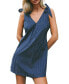 Women's Navy Pinstripe Sleeveless Tie-Shoulder Mini Beach Dress