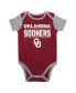 ფოტო #3 პროდუქტის Newborn and Infant Boys and Girls Crimson Oklahoma Sooners Home Field Advantage Three-Piece Bodysuit, Bib and Booties Set