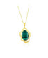 Фото #1 товара Sterling Silver Oval Malachite Wavy Design Pendant Necklace- Gold Plated