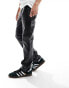 ASOS DESIGN straight leather look trouser in black with front zip detail