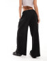 Фото #10 товара ASOS DESIGN Petite Wide leg dad trouser with linen in black