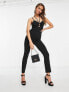 Фото #1 товара Miss Selfridge bengaline strappy halter jumpsuit in black