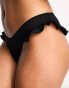 New Look frill hipster bikini bottoms in black