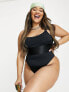 Фото #2 товара We Are We Wear Plus Debbie deep band high leg swimsuit in black