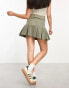 ASOS DESIGN cord pleated mini skirt in khaki