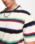 Another Influence drop shoulder stripe t-shirt in off white