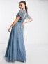 Фото #2 товара ASOS DESIGN flutter sleeve maxi dress with trailing floral embellishment in blue