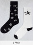 Фото #1 товара Threadbare Ski 2 pack printed star socks in monochrome