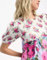 Hope & Ivy Maternity tie back puff sleeve midi dress in contrast floral Kontrastierende Blumenmuster, 34 - фото #3