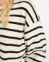 Pull&Bear long sleeve oversized t-shirt with stripe detail in ecru & black