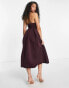 Фото #2 товара ASOS DESIGN Tall – Midi-Ballkleid in Aubergine mit verdrehtem Detail, Neckholder-Träger und Zierausschnitten