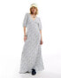 Фото #1 товара Glamorous v neck maxi tea dress white blue ditsy