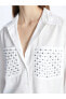 LCW Vision Parlak Taş Baskılı Uzun Kollu Oversize Kadın Gömlek