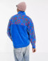 Фото #3 товара ASOS Daysocial quarter zip sweatshirt in fleece with all over logo print in blue