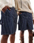 Фото #2 товара COLLUSION unisex pull on shorts in blue ticking stripe