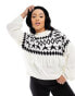 Threadbare Plus Ski high neck printed jumper with fringing in monochrome