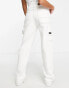 Bershka Petite contrast seam carpenter cargo straight leg jeans in off white