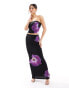 Kaiia bandeau top co-ord in black and purple flower print