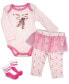 Baby Girls Ballet Bodysuit, Pants and Socks, 3 Piece Set