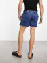 Фото #3 товара ASOS DESIGN pull on shorter length denim shorts in mid wash blue