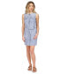 Фото #1 товара Petite Frayed-Neck Belted Seamed Button-Down Denim Dress