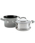 Фото #8 товара Cucina Hard Enamel Nonstick Sauce Pot and Steamer Insert Set, 3-Quart, Agave Blue