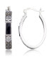 ფოტო #1 პროდუქტის Onyx (7.5 x 5.3mm) & Marcasite Oval Hoop Earrings in Sterling Silver