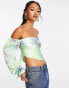 Фото #1 товара ASOS DESIGN long sleeve scarf top in lime blurred floral